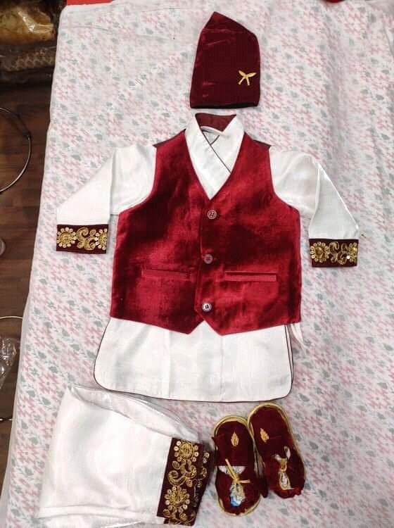 Red Rice Feeding (Pasni) Dress,0-6 Months