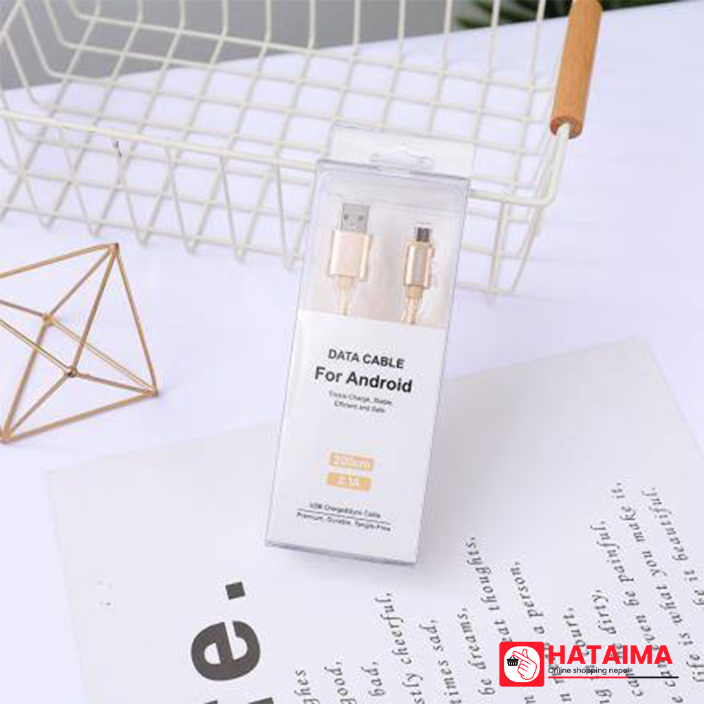 Nylon Braided 2M Android Sync Charging Cable (Gold)