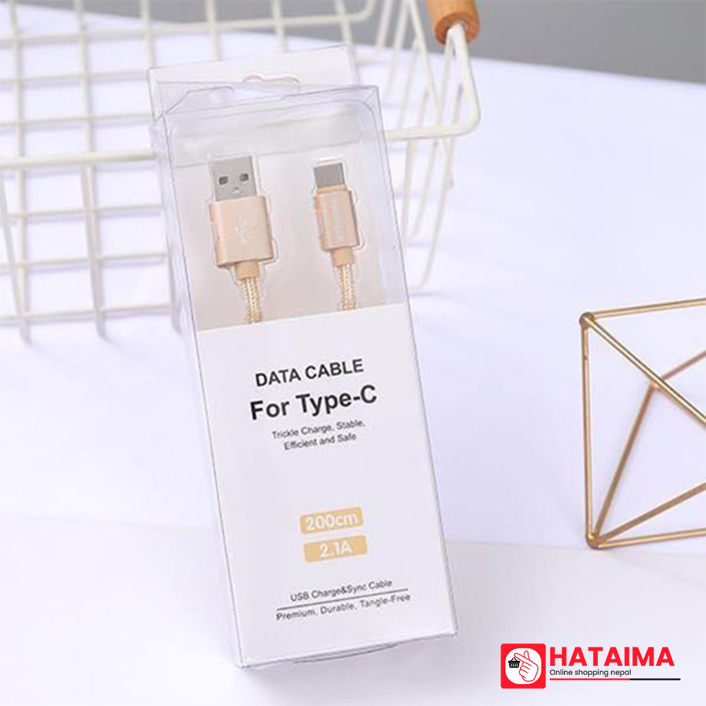 Nylon Braided 2M Type-C Sync Charging Cable (Gold)